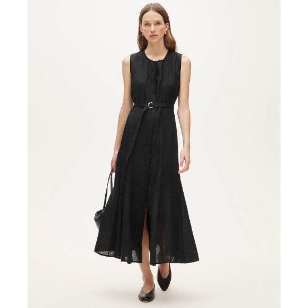 J.Crew Linen Maxi Dress Petite XS XSP Black Old Money Coastal Lagenlook